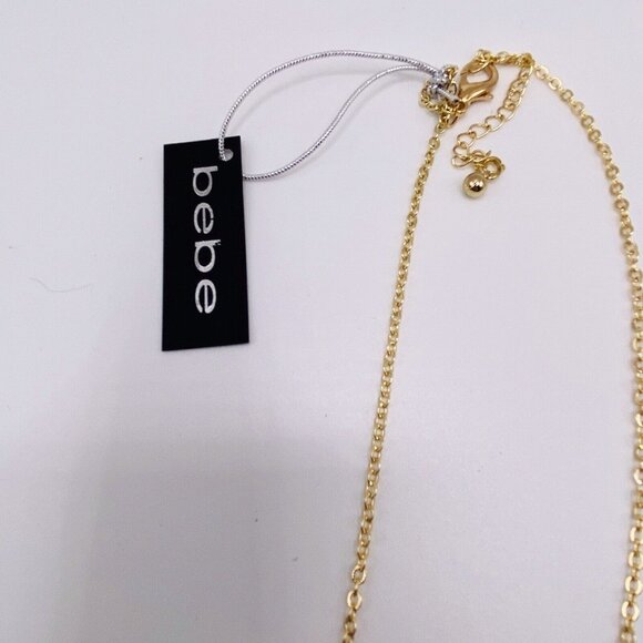 bebe Bow Necklace Goldtone Rhinestone New 14” - Picture 3 of 4